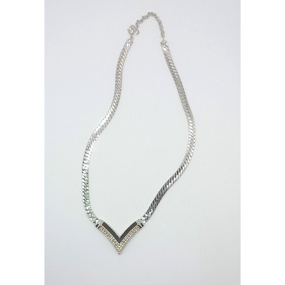 Christian Dior Silver tone Choker Necklace Crystals black enamel V 15-17” - Picture 3 of 6
